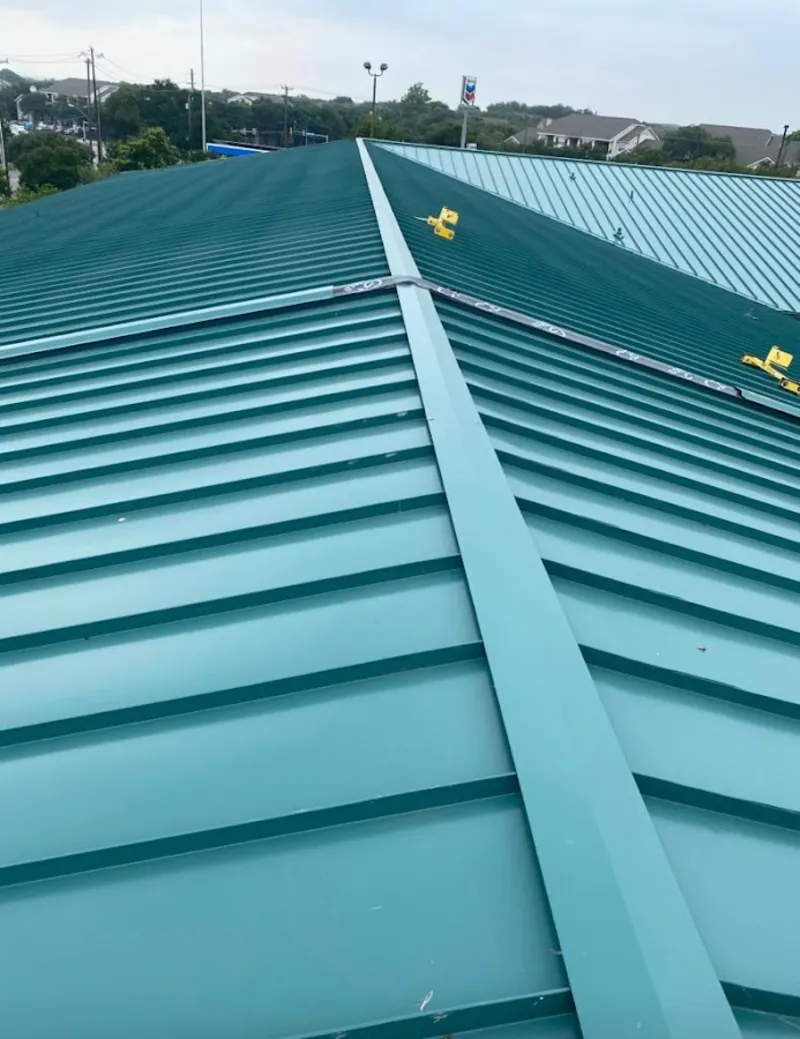 Green commercial metal roof ridge and valley for Metal Roof Repair in Corning